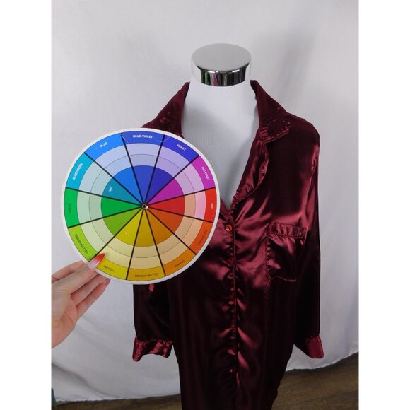 BRIDEnBRIDESMAID Shirt Womens Large Burgundy Satin Nightshirt Button Front - Picture 9 of 11